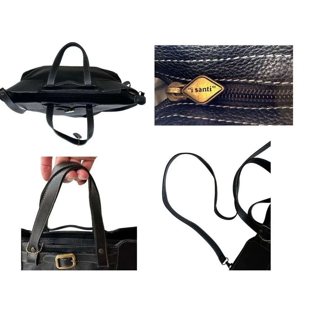 Isanti Leather Crossbody Bag Navy Top Zip Tote Handles Logo Code Italy Travel